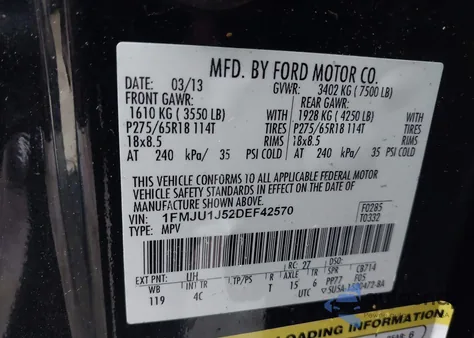 2013 Ford Expedition Xlt из США, поврежденный, VIN 1FMJU1J52DEF42570